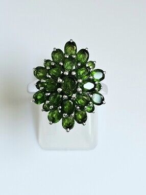 Genuine Chrome Diopside Cluster Ring